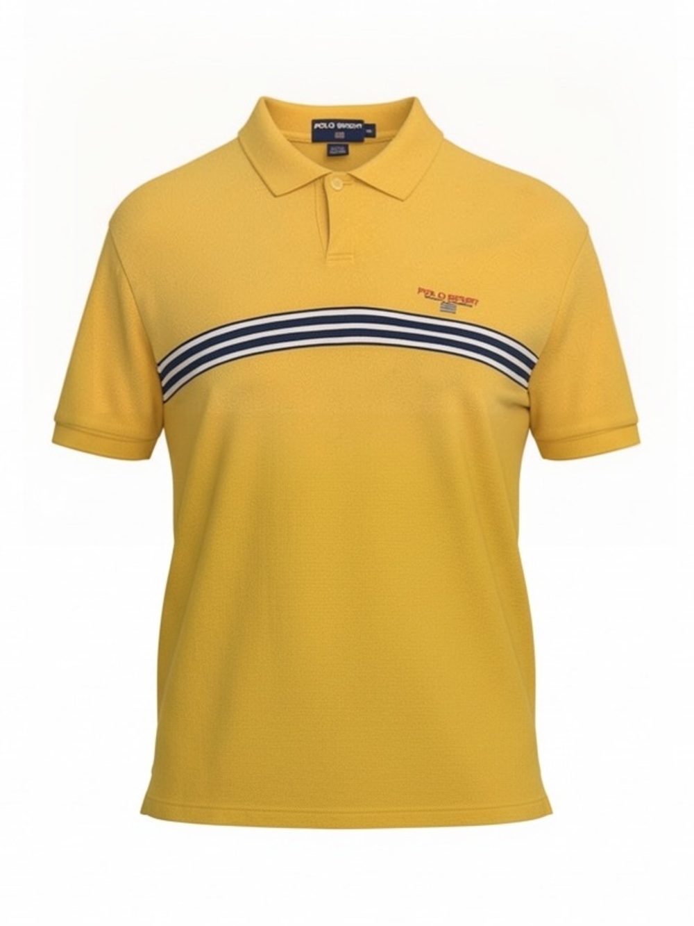 Vintage Polo Sport Ralph Lauren Mens XXL Yellow Striped Flag Polo Gorpcore Retro